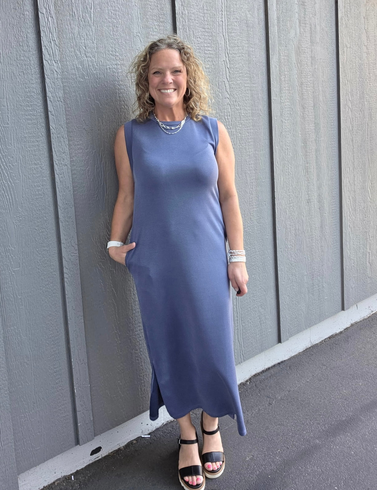 Denim Round Neck Maxi Dress Dresses GILLI
