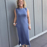 Denim Round Neck Maxi Dress Dresses GILLI