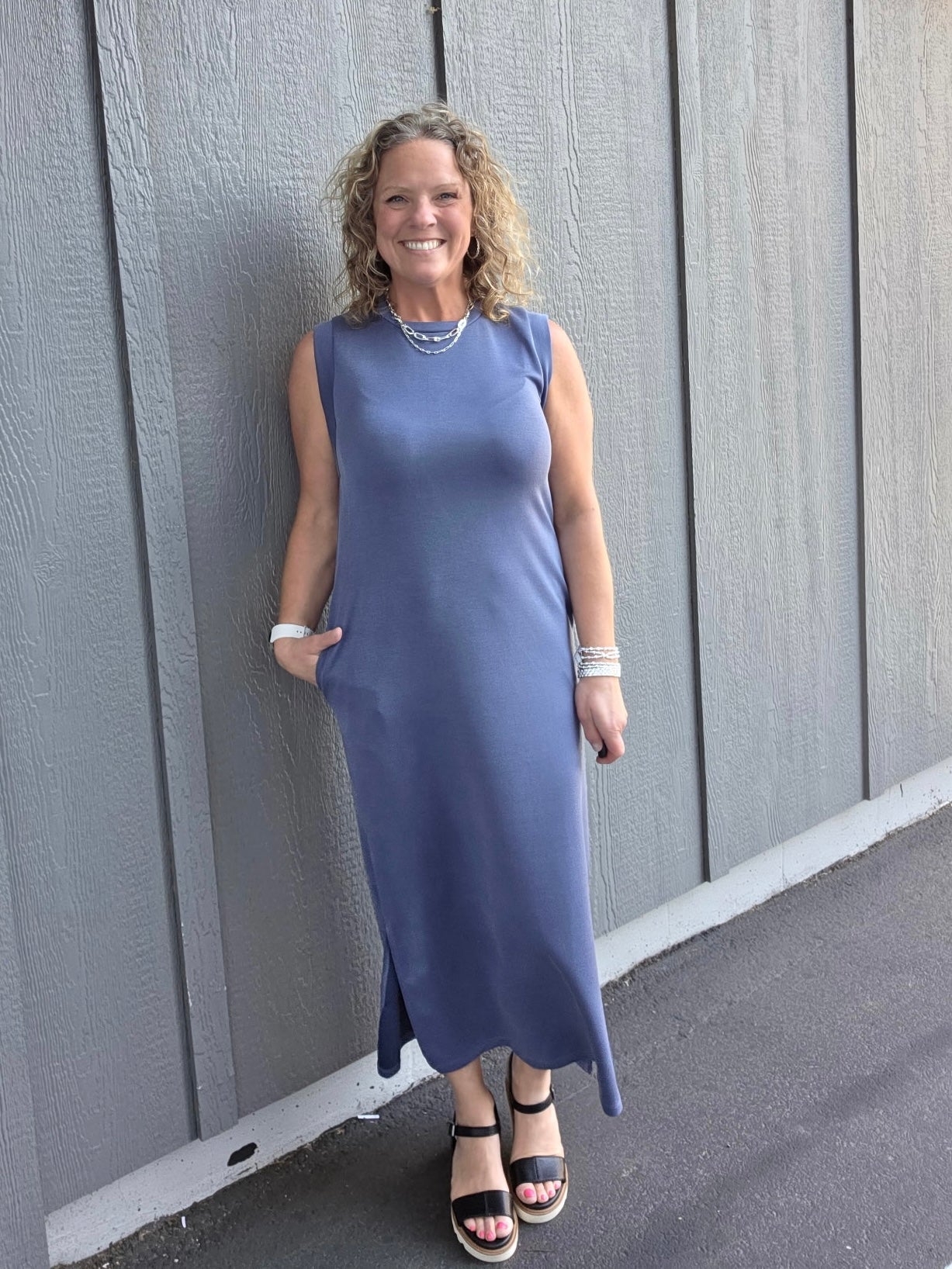 Denim Round Neck Maxi Dress Dresses GILLI