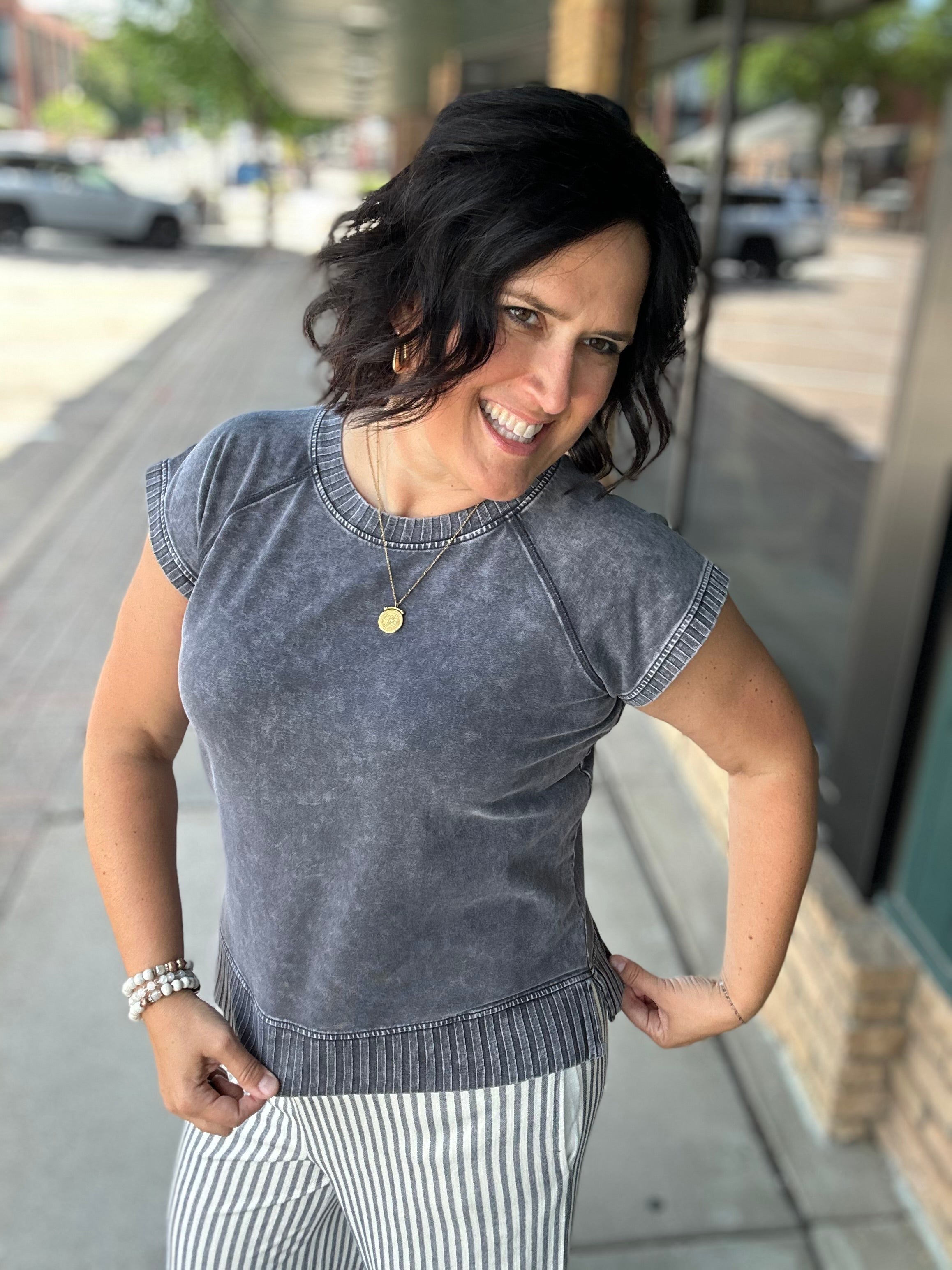 Washed Charcoal Hana Dolman Lounge Tee Top - Tee FLAG AND ANTHEM
