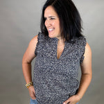 Navy Floral Poplin Top Tops- Blouses DOE & RAE