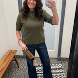 Olive Aura Short Sleeve Sweater Top - Sweater JODIFL