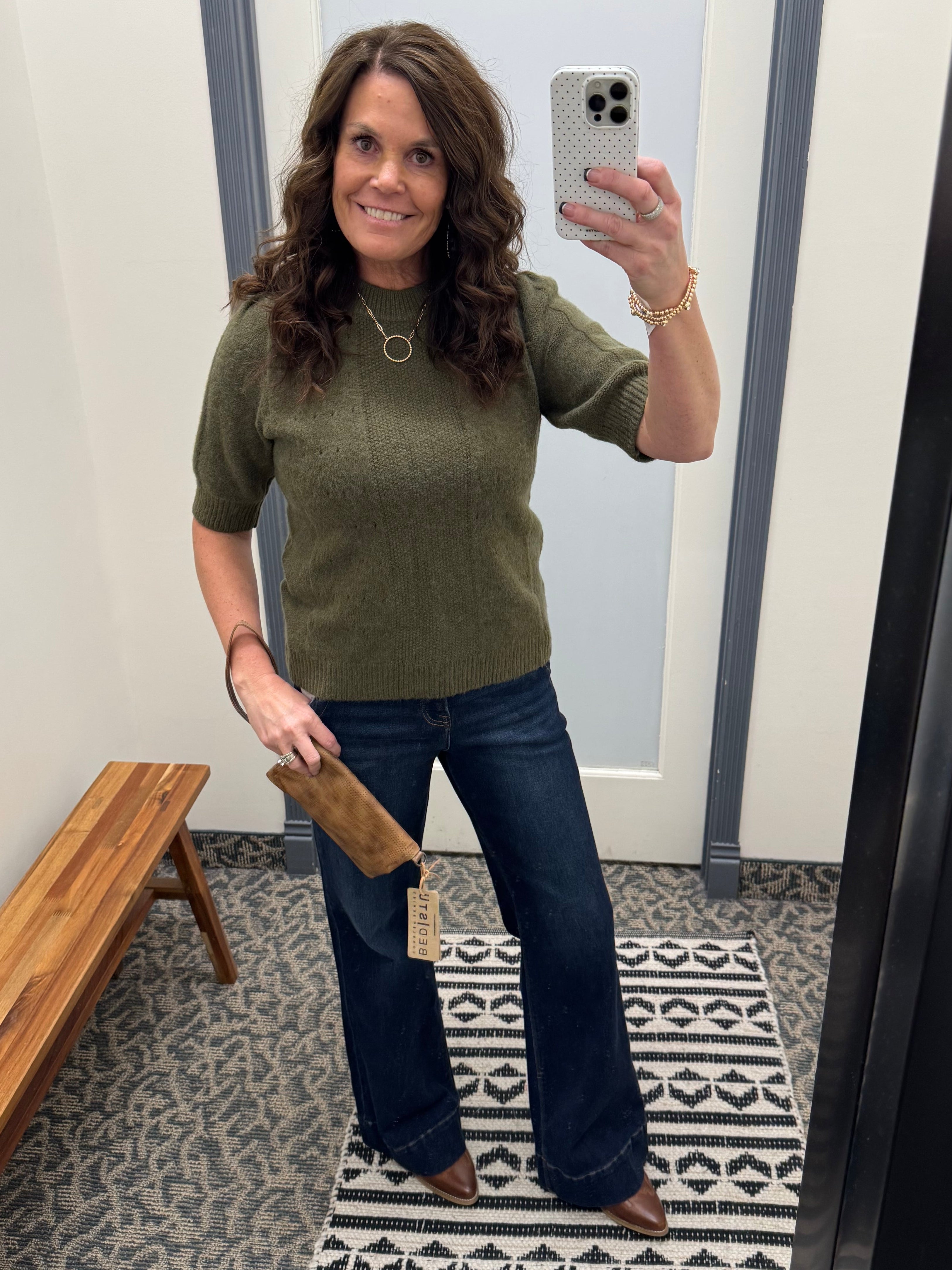 Olive Aura Short Sleeve Sweater Top - Sweater JODIFL