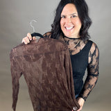 Brown Long Sleeve Lace Top Tops- Blouses ZENANA