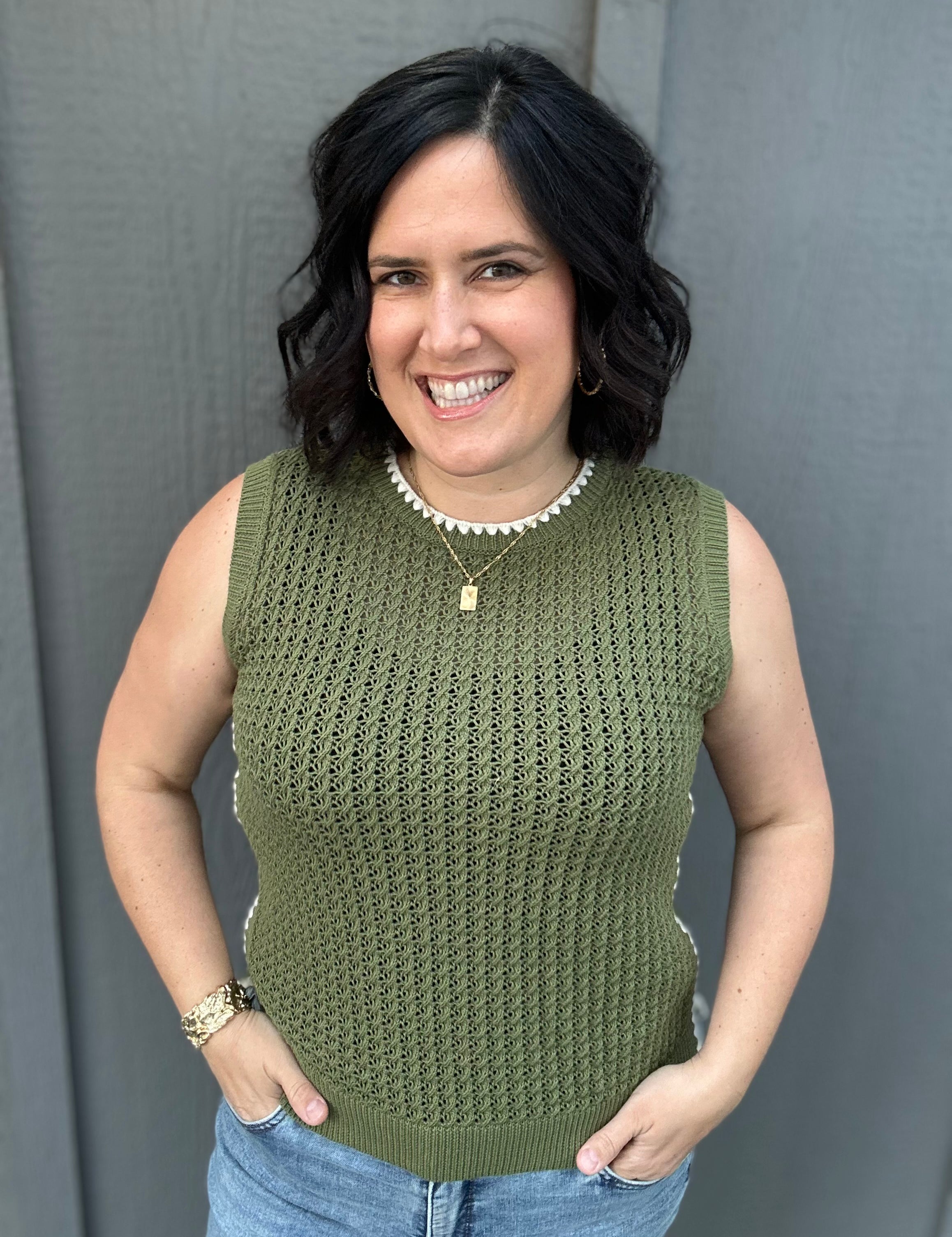 Herb Scalloped Contrast Sweater Top - Sweater EE:SOME