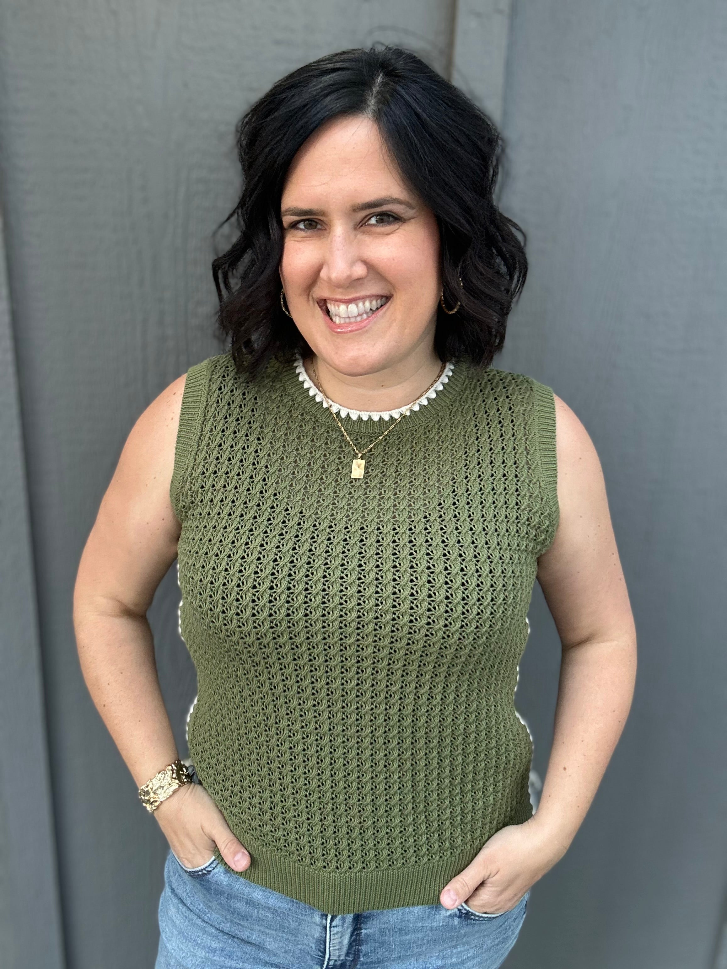 Herb Scalloped Contrast Sweater Top - Sweater EE:SOME
