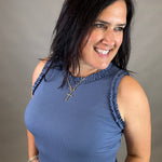 Denim Ruffle Tank Tops- Tanks DOE & RAE