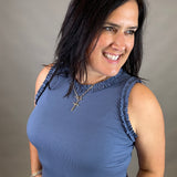 Denim Ruffle Tank Tops- Tanks DOE & RAE
