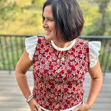 Contrast Burgundy Floral Knit Top