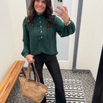 Hunter Green Ruffle Blouse Tops- Blouses JODIFL