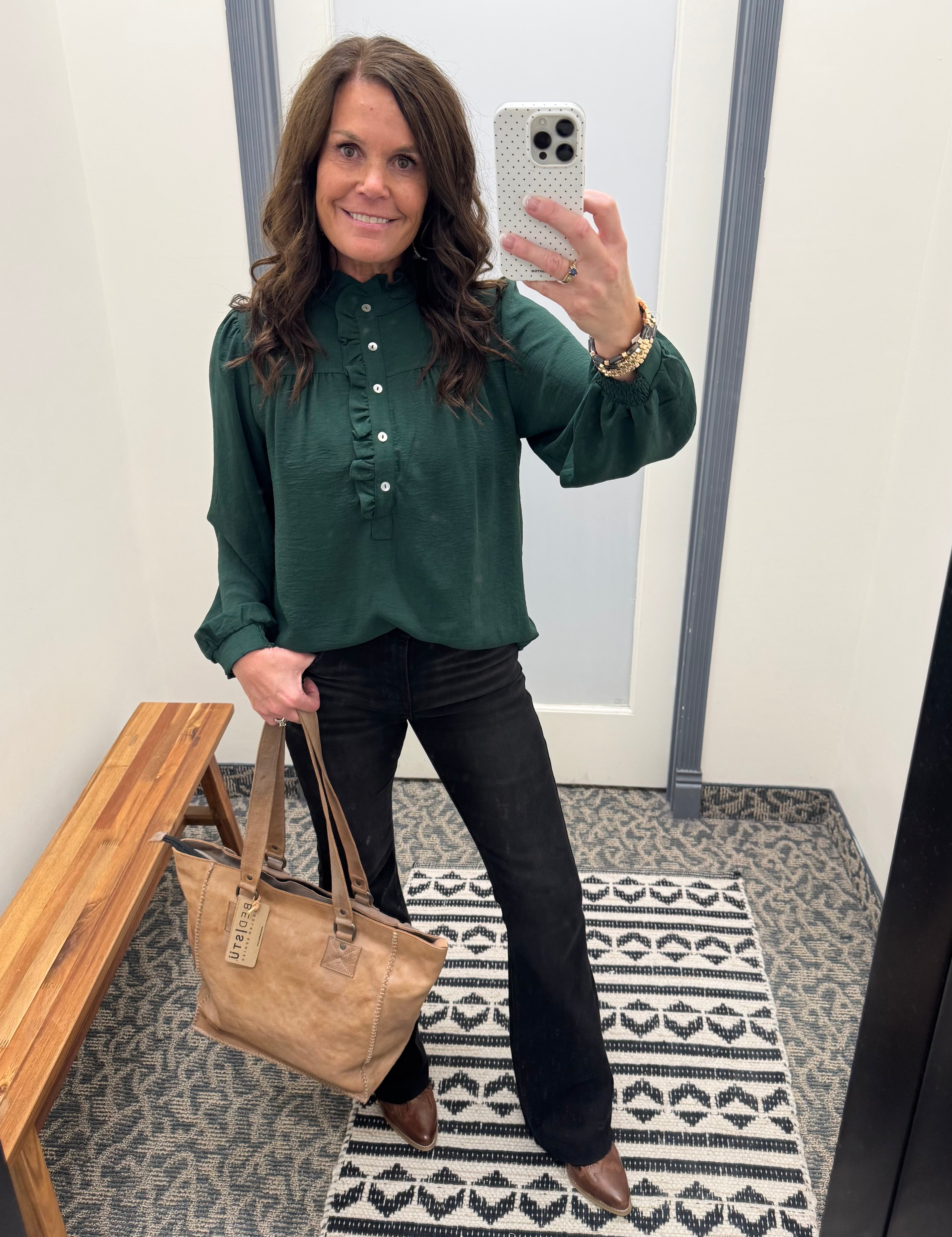 Hunter Green Ruffle Blouse Tops- Blouses JODIFL