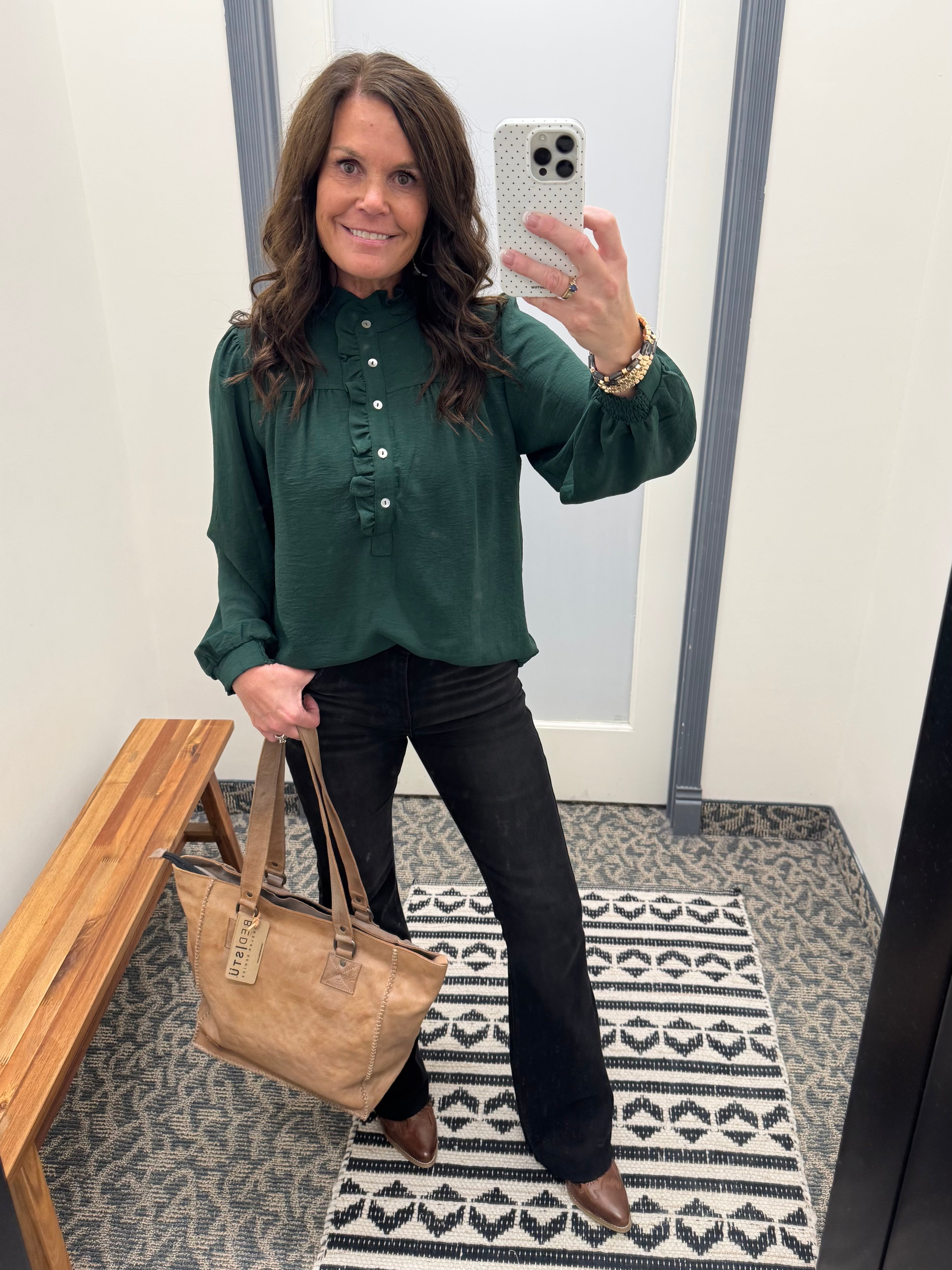 Hunter Green Ruffle Blouse Tops- Blouses JODIFL