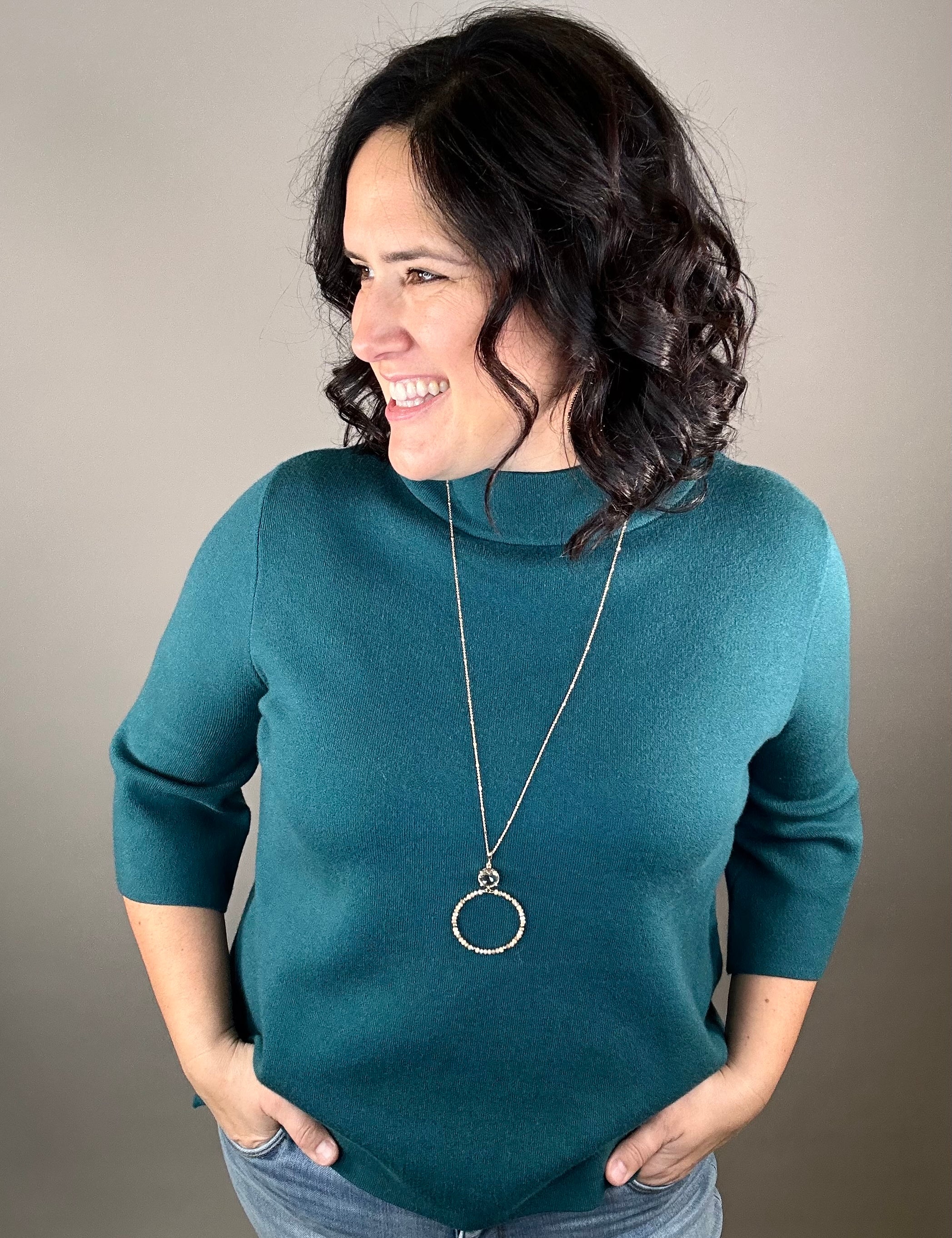 Teal Green Mock Neck Sweater Top - Sweater FATE by LFD