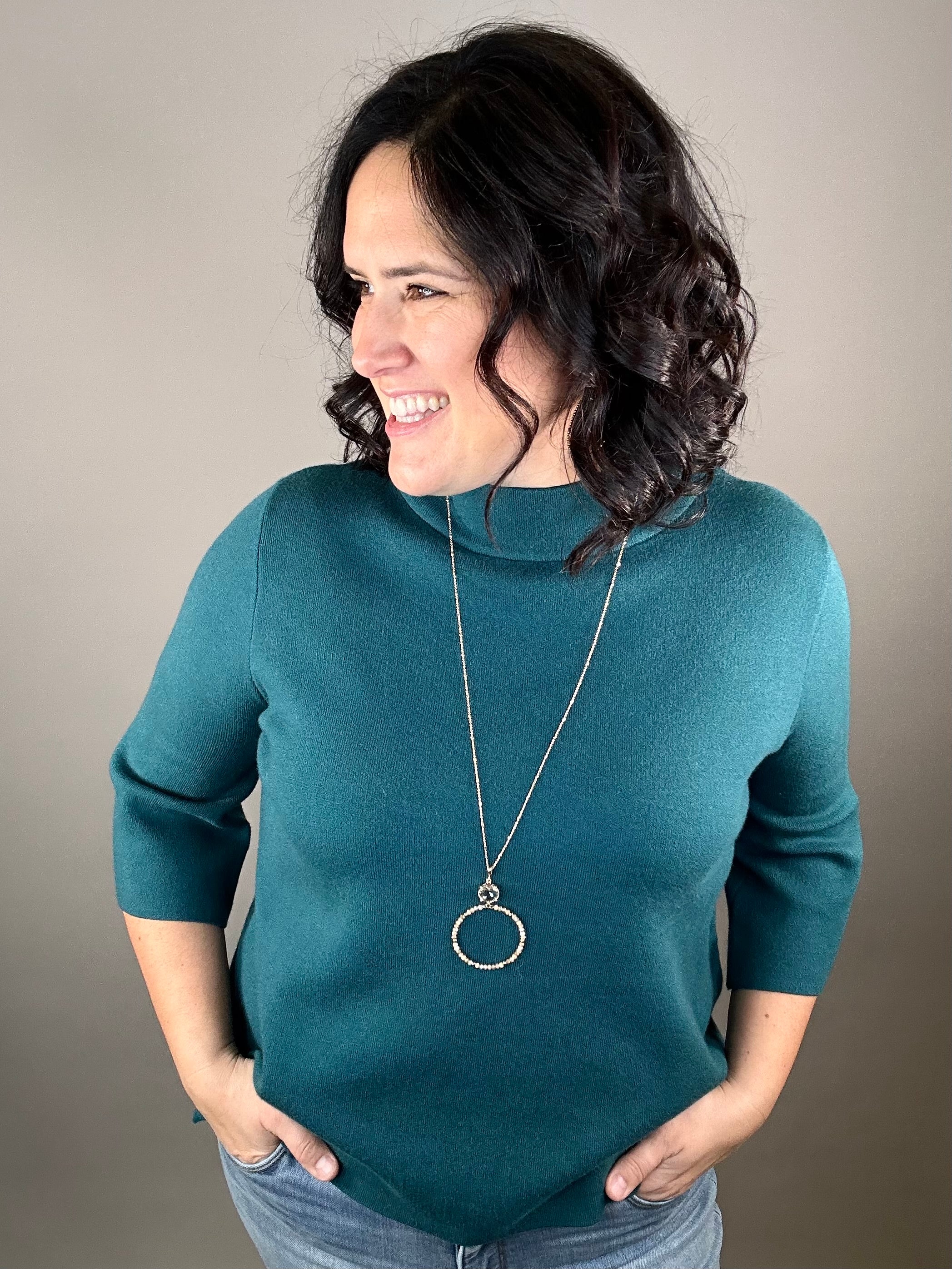 Teal Green Mock Neck Sweater Top - Sweater FATE by LFD