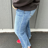 Blue Venice Raw Hem Ankle Flare Jeans