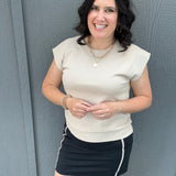 Beige Terry Crew Muscle Sweatshirt Top - Tee DOE & RAE