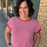 Red/White Color Trimmed Crew Neck Tops- Tees STACCATO