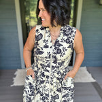 Paisley Print V-Neck Smocked Waist Zip Front Dress Dresses DOE & RAE