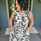 Paisley Print V-Neck Smocked Waist Zip Front Dress Dresses DOE & RAE