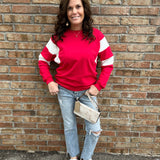 Red Color Block Terry Sweatshirt