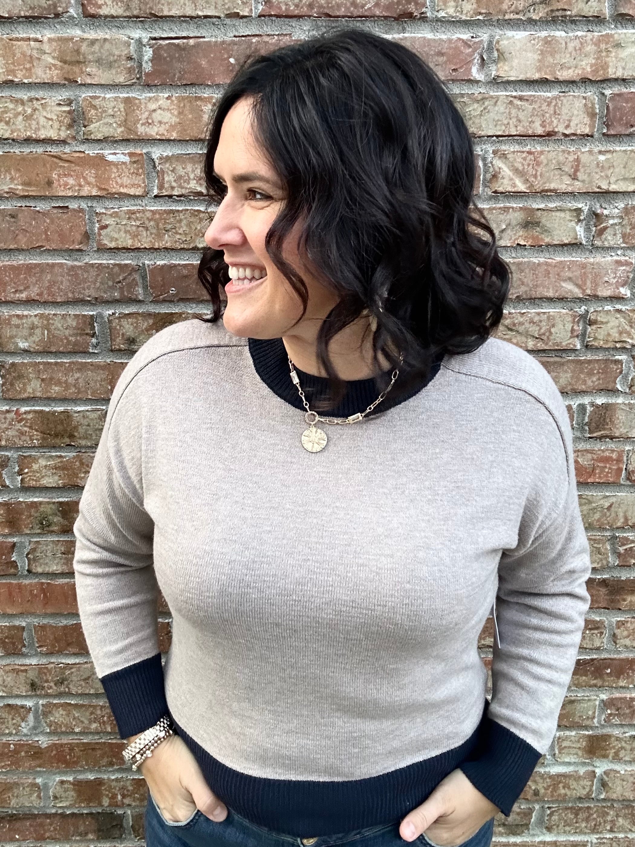 Dylan Colorblock Trim Sweater Top - Sweater SIX/FIFTY