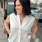 Ivory Button Front Vest Tops- Cardigans DOE & RAE
