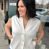 Ivory Button Front Vest Tops- Cardigans DOE & RAE