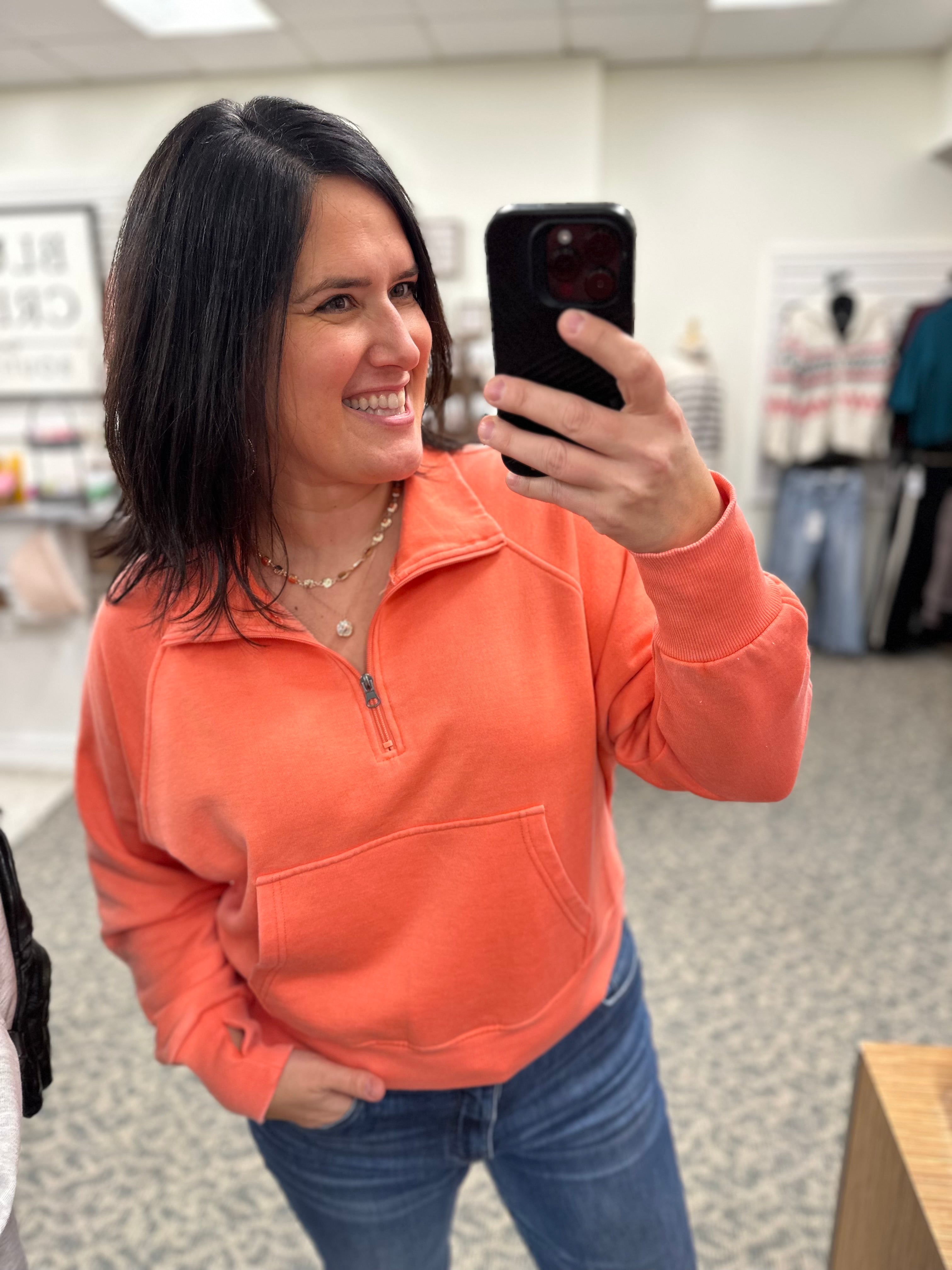 Coral Quarter Zip Sweatshirt Top - Sweatshirt PANACHE