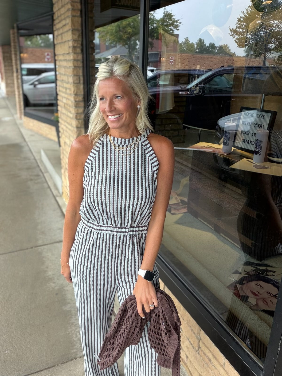 Blue Stripe Jacquard Jumpsuit DOE & RAE