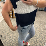 Midnight Open Knit Cap Sleeve Sweater