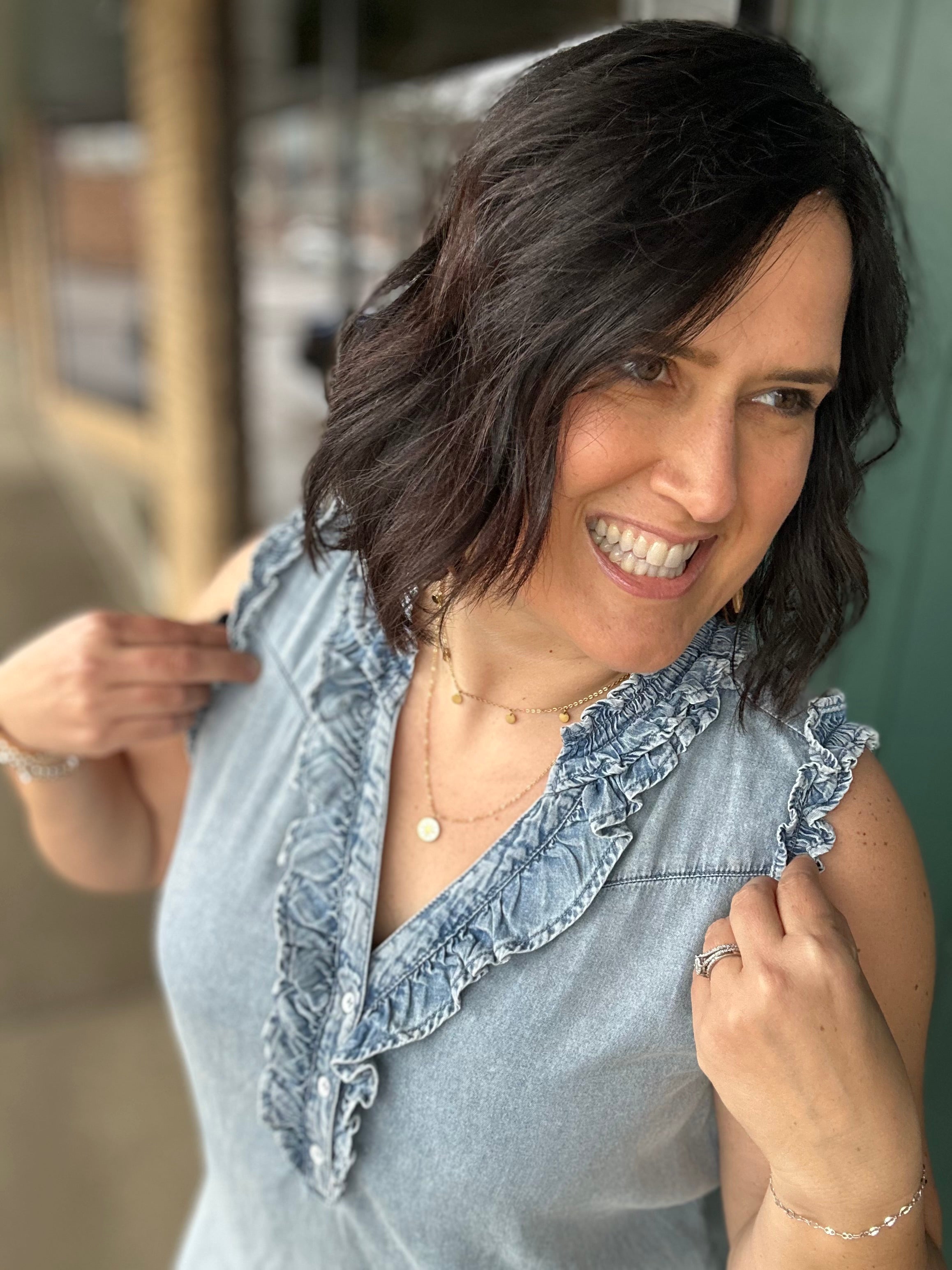 Ruffled Denim Dress Dresses EE:SOME