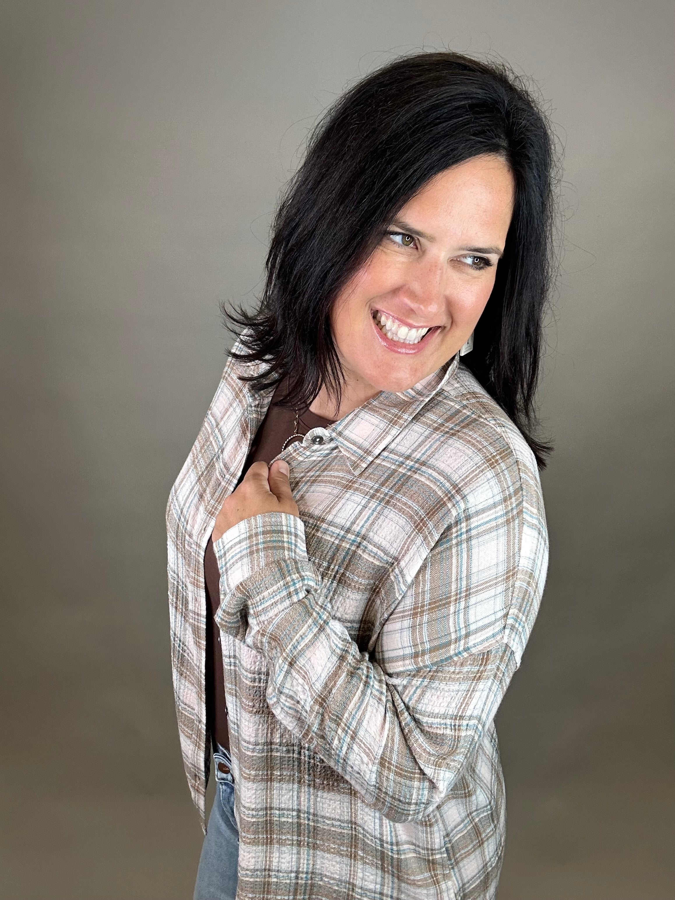 Sage/Pink Leetonia Boyfriend Top Tops - Button Ups FLAG AND ANTHEM