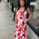 Cream/Red Floral Tiered Maxi Dress Dresses DOE & RAE