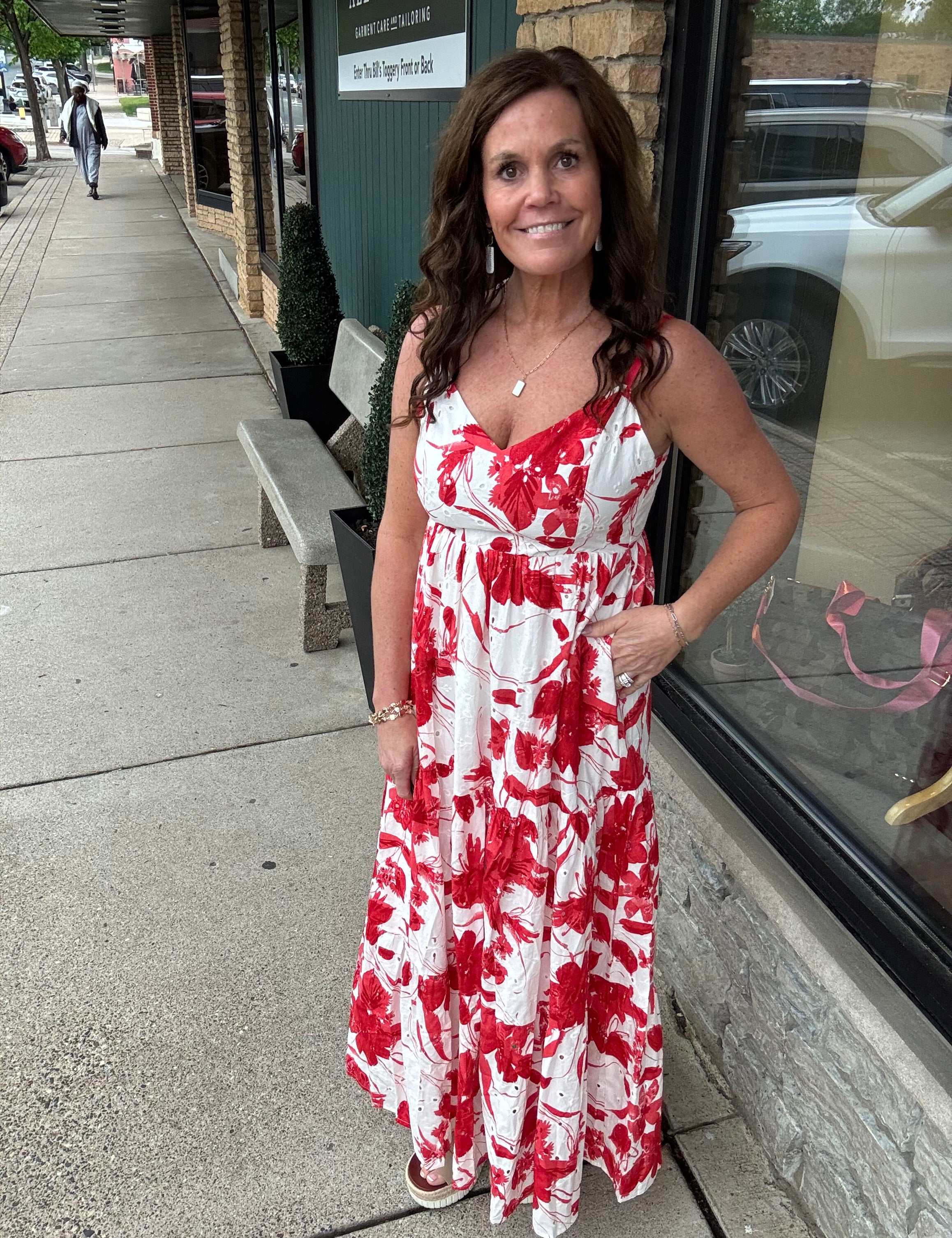 Cream/Red Floral Tiered Maxi Dress Dresses DOE & RAE