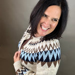 Oatmeal/Navy Odessa Fair Isle Sweater Top - Sweater FLAG AND ANTHEM