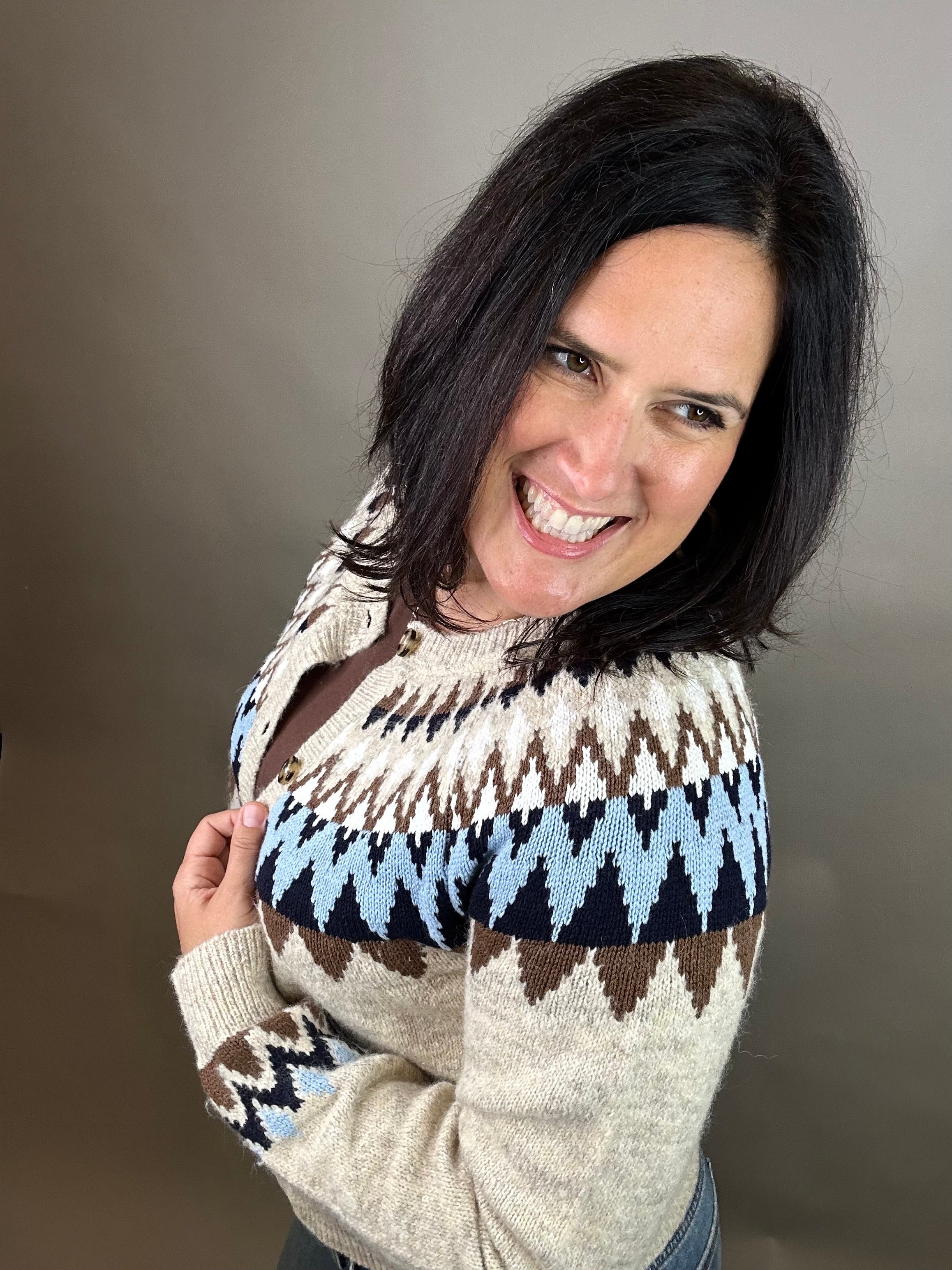 Oatmeal/Navy Odessa Fair Isle Sweater Top - Sweater FLAG AND ANTHEM