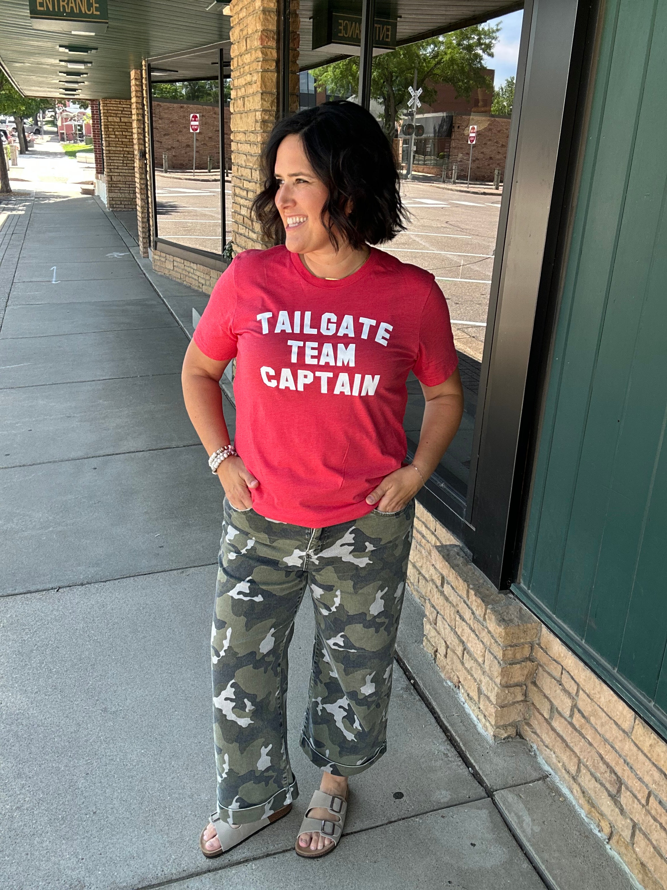Red Crew Team Captain Tee Tops- Tees MUGSBY