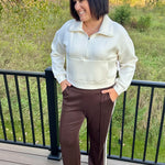 Cream Half Zip Scuba Pullover Top - Sweatshirt FLAG AND ANTHEM
