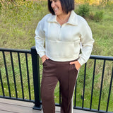 Cream Half Zip Scuba Pullover Top - Sweatshirt FLAG AND ANTHEM