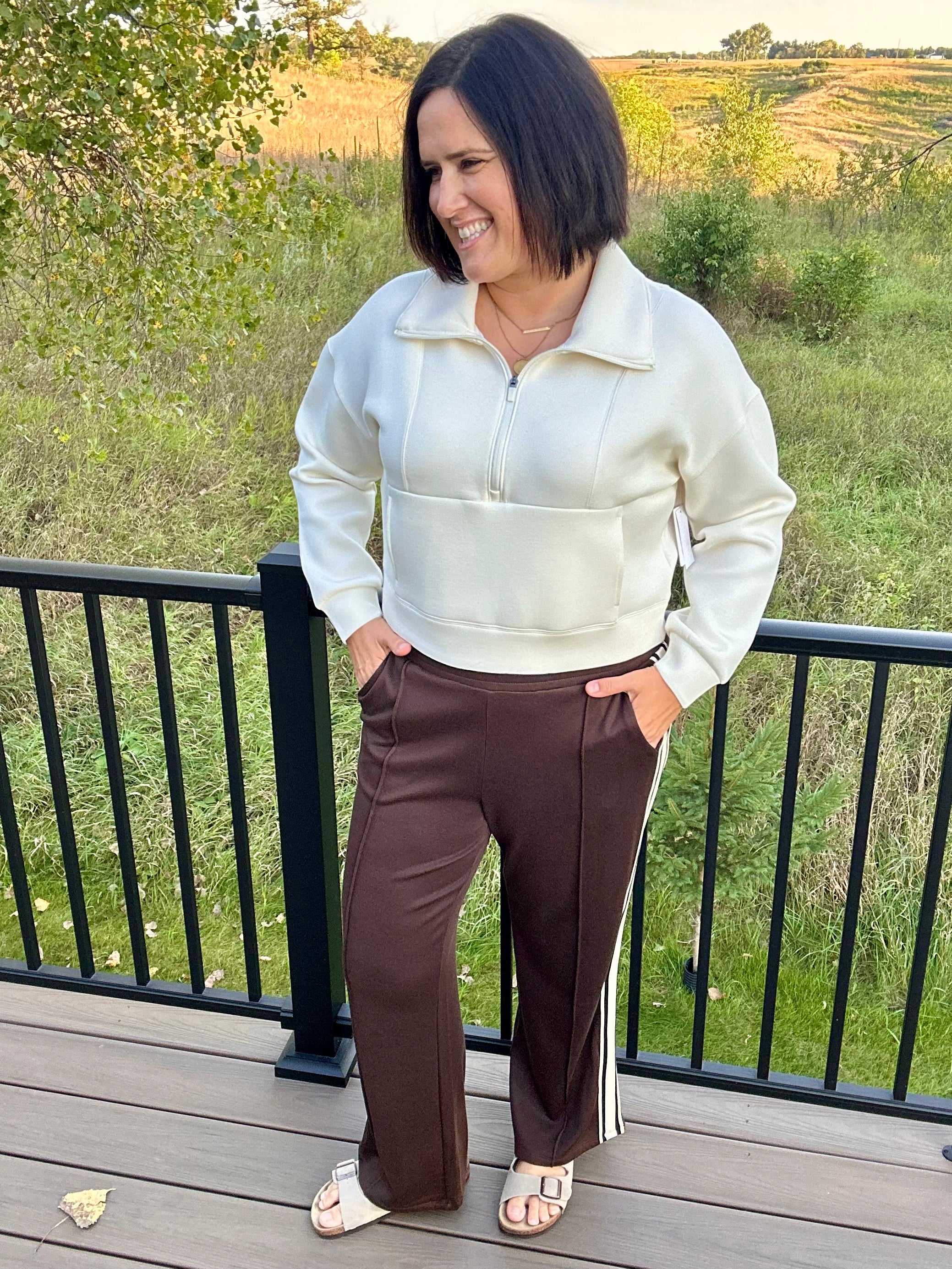 Cream Half Zip Scuba Pullover Top - Sweatshirt FLAG AND ANTHEM