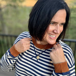 Navy Sand Stripe Contrast Collar Sweater Top - Sweater TRES BIEN