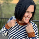 Navy Sand Stripe Contrast Collar Sweater Top - Sweater TRES BIEN