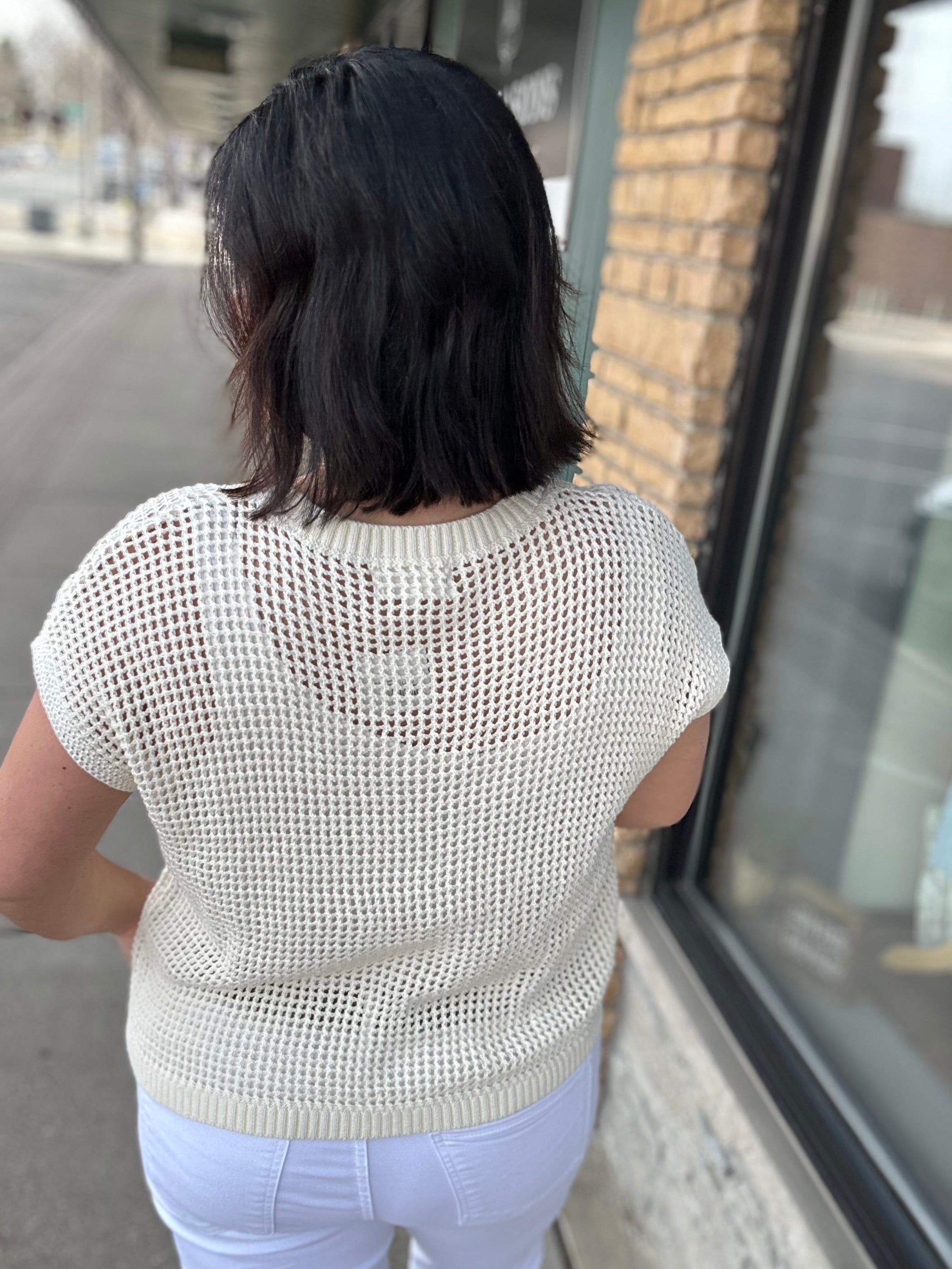 Cream Sun-Soaked Open-Knit Fishnet Sweater Top - Sweater IN FEBRUARY