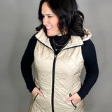 Camel Long Quilted Vest Outerwear - Vest Anorak