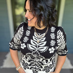 Black Botanical Knit Sweater Top - Sweater THML