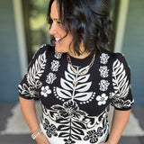 Black Botanical Knit Sweater Top - Sweater THML