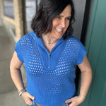 Royal Blue Zip Up Sweater Top - Sweater Mystree