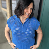 Royal Blue Zip Up Sweater Top - Sweater Mystree