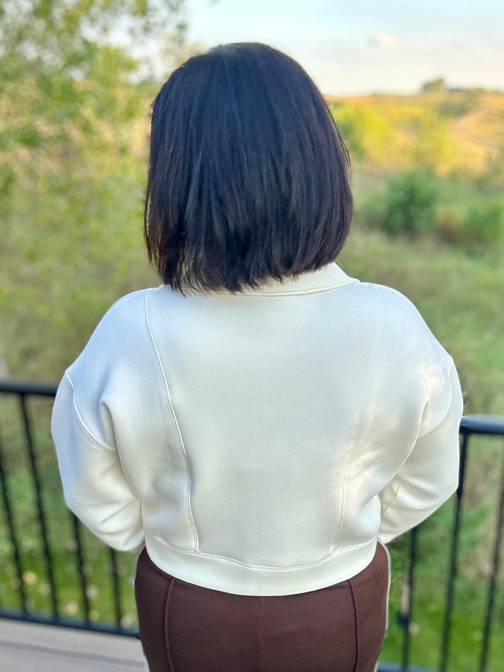 Cream Half Zip Scuba Pullover Top - Sweatshirt FLAG AND ANTHEM