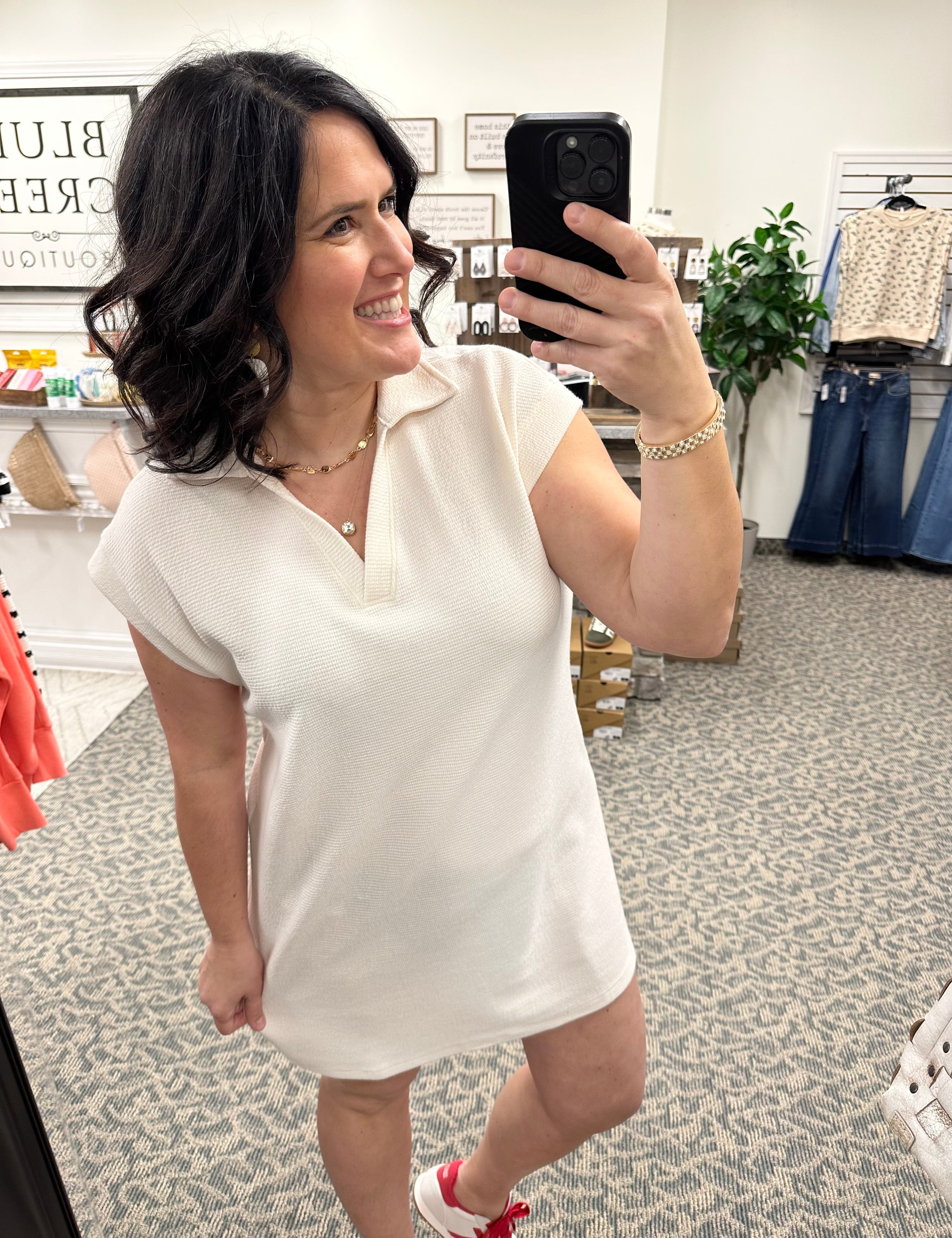 Cream Cloudy Knit Collared Dress Dresses TRES BIEN